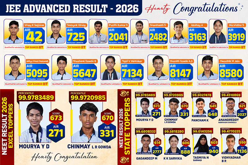 Excel PU College NEET/JEE Results 2026 — Batch Highlights